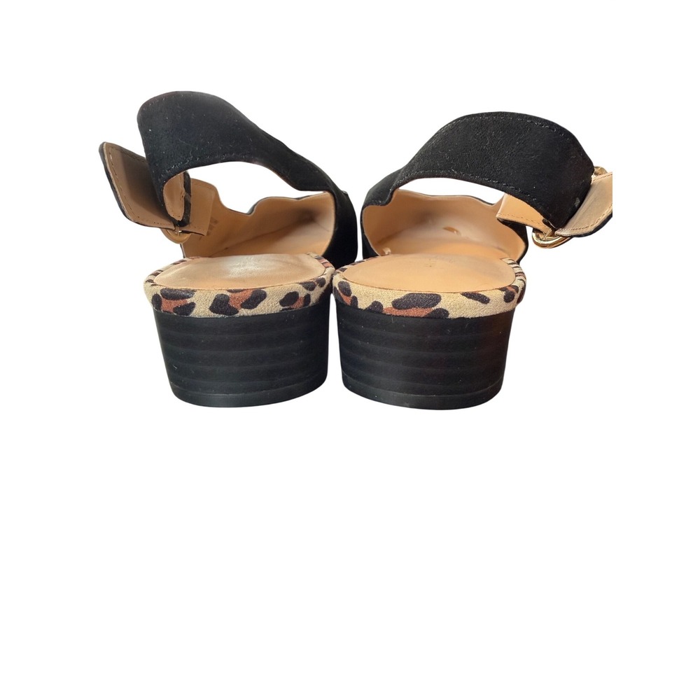Ann Taylor Womens Black Slingback Flats Pointed Toe Leopard Trim Size 9M‎ - Picture 4 of 14